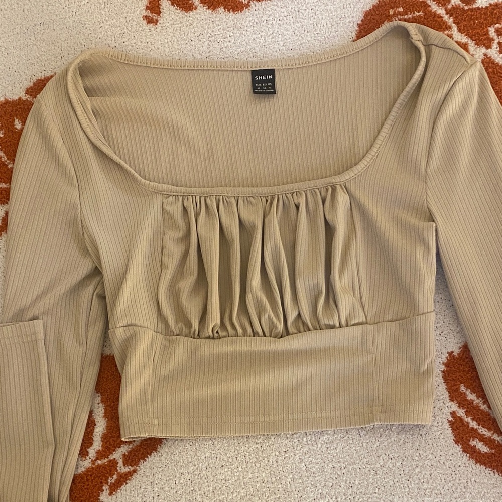 SHEIN Beige Ribbed Blouse